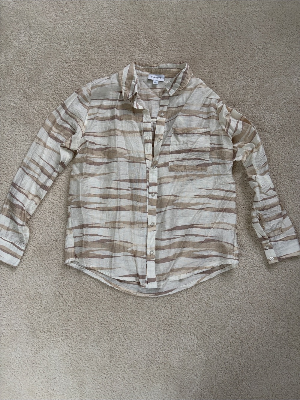 Evereve Striped Button-Up Shirt in Cream and Tan